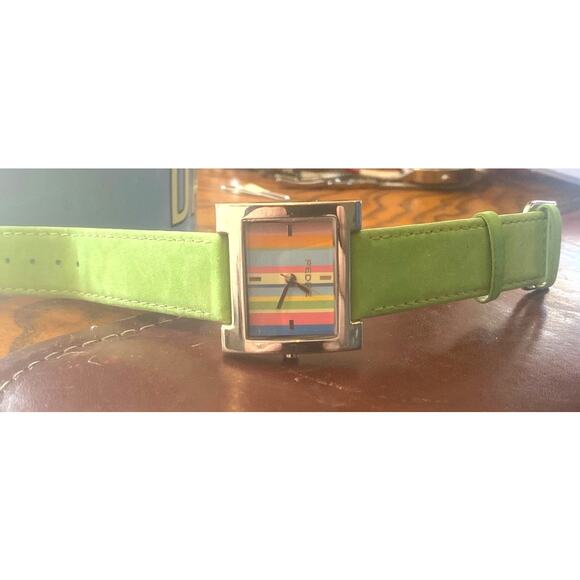 Women's 30mm Silver Tone Pedre Watch with Green Leather Band - Picture 2 of 3